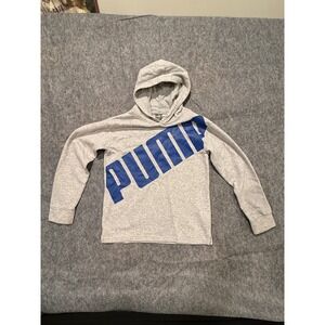 Puma Kids Gray Blue‎ Big Logo Pullover Hoodie Sweatshirt Size M 10-12